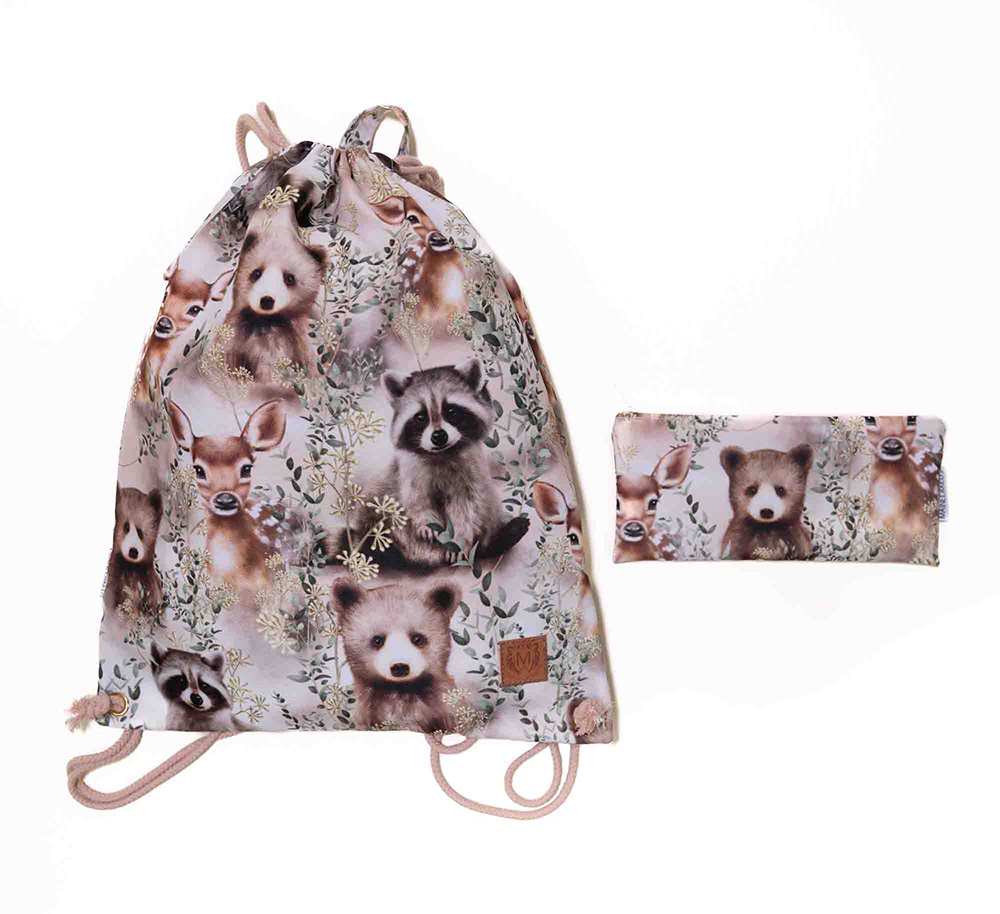 Drawstring backpack + pouches, Forest animals - Image 3