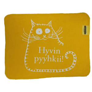 ”Hyvin pyyhkii!” -kuosi, keltainen liina.