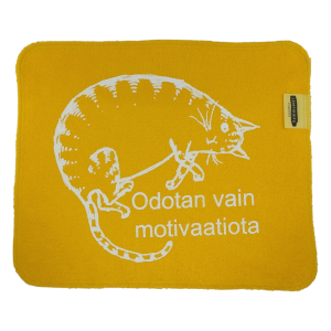 ”Odotan vain motivaatiota” -kuosi, keltainen liina.